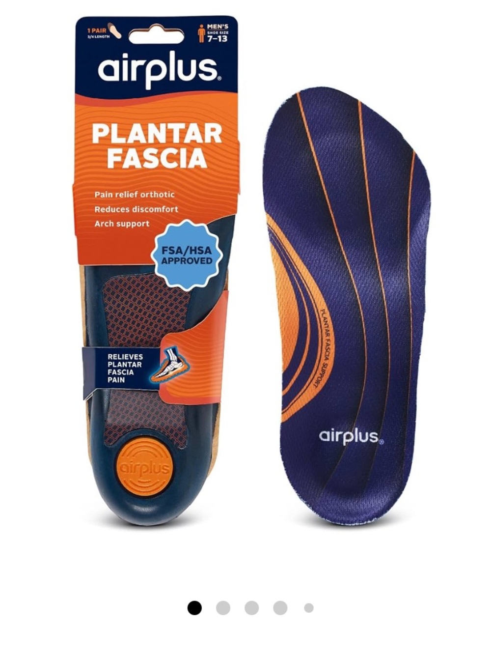 Airplus Men’s Plantar Fascia Orthotic Insole – Navy & Orange size 7-13 new